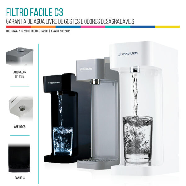 Filltro Purificador de Água facile com Refil de Carvão Ativo Refil C3 Selo Imetro Anti Cloro - Imagem 2