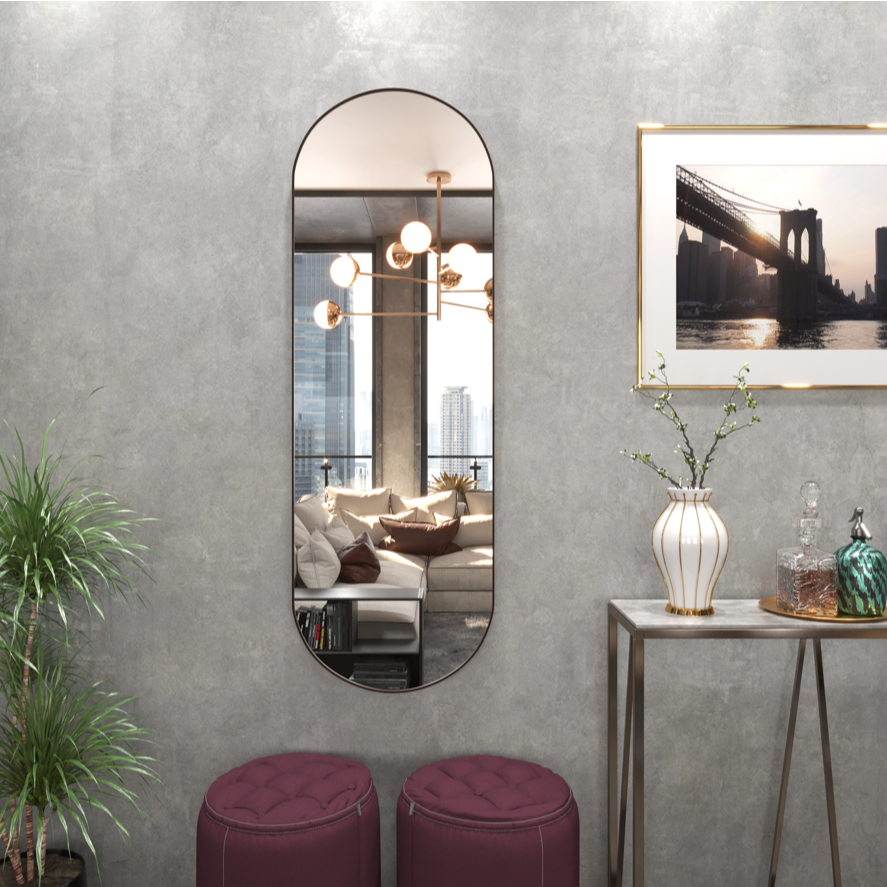 Espelho Oval 110x50 Corpo Inteiro Com Moldura + Suporte