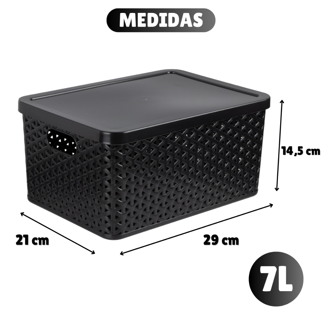Kit Com 10 Cesto Caixa Organizadora Rattan Com Tampa 7 Litros