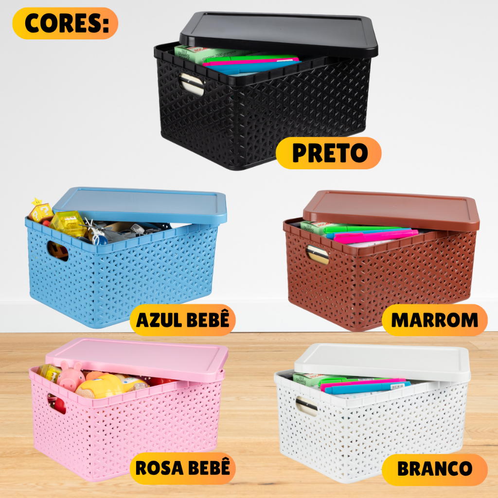 Kit Com 10 Cesto Caixa Organizadora Rattan Com Tampa 7 Litros - Imagem 3