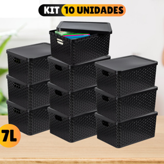 Kit Com 10 Cesto Caixa Organizadora Rattan Com Tampa 7 Litros - Imagem 4