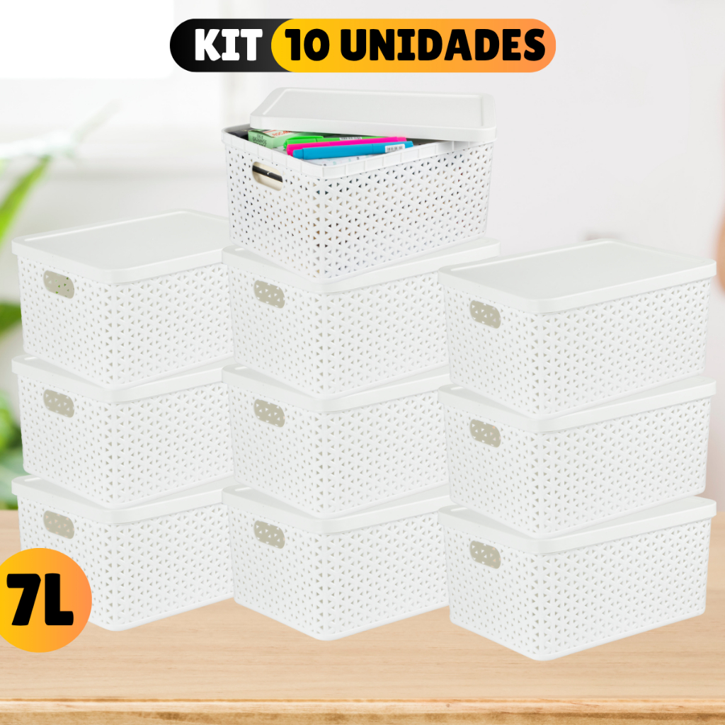 Kit Com 10 Cesto Caixa Organizadora Rattan Com Tampa 7 Litros - Imagem 5