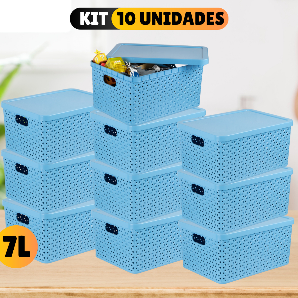 Kit Com 10 Cesto Caixa Organizadora Rattan Com Tampa 7 Litros - Imagem 6