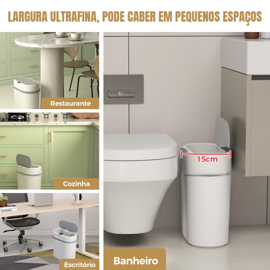 Lixeira com tampa de Click pressão, 12 Litros, ideal para uso em cozinhas, salas e banheiros. - Imagem 8